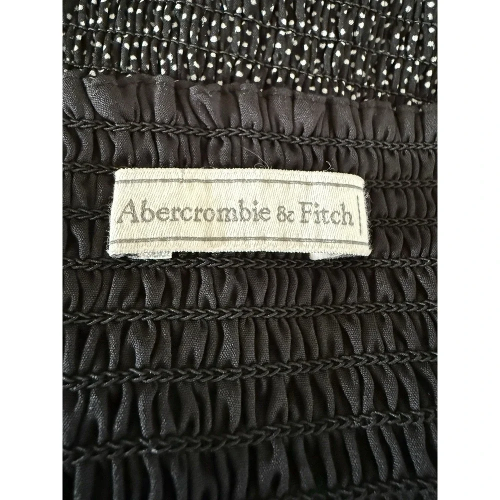 Abercrombie & Fitch Ruched Blouse Black White Polka Dot Puff Sleeve Medium